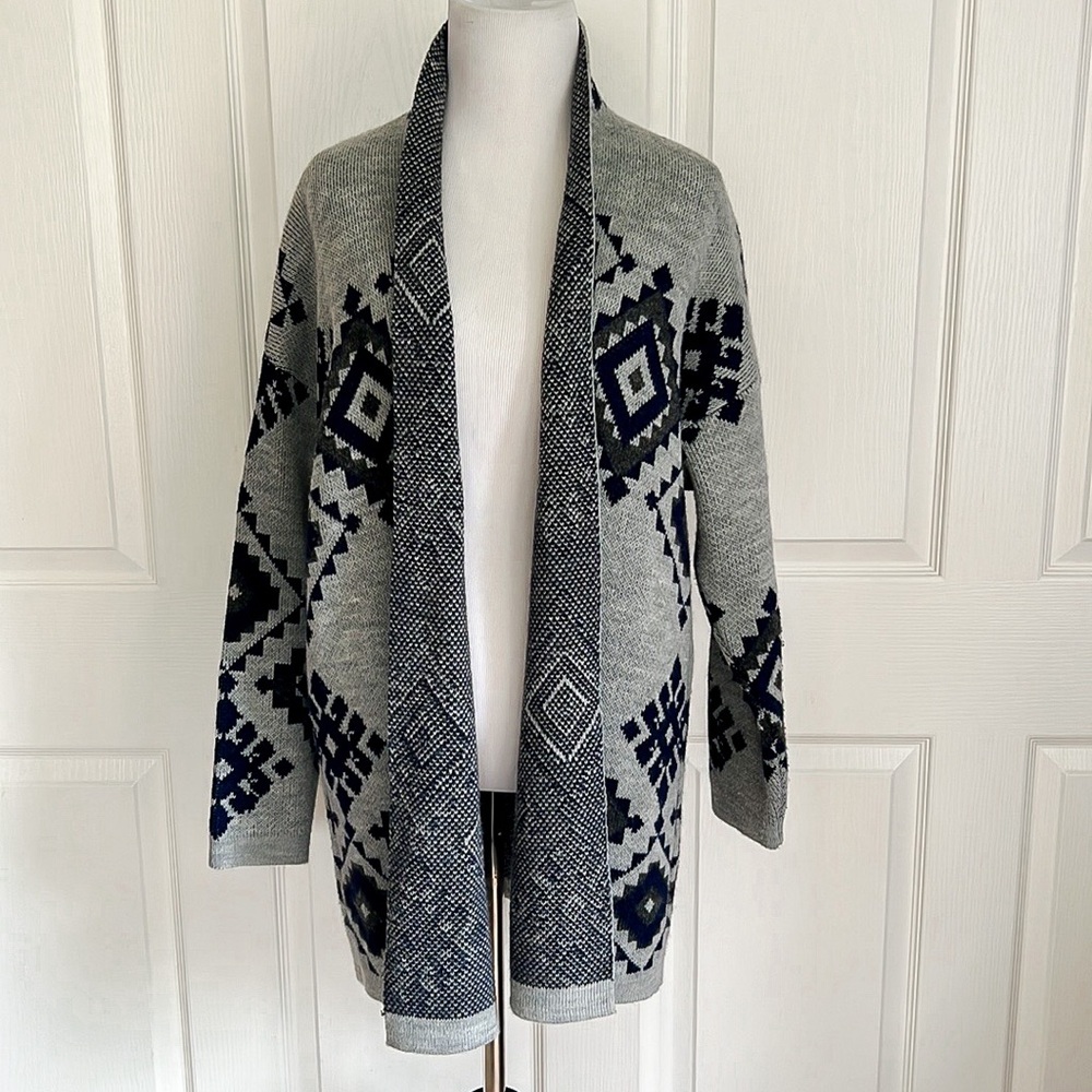 Bartolini Southwest Print Gray and Blue Sweater Open Cardigan